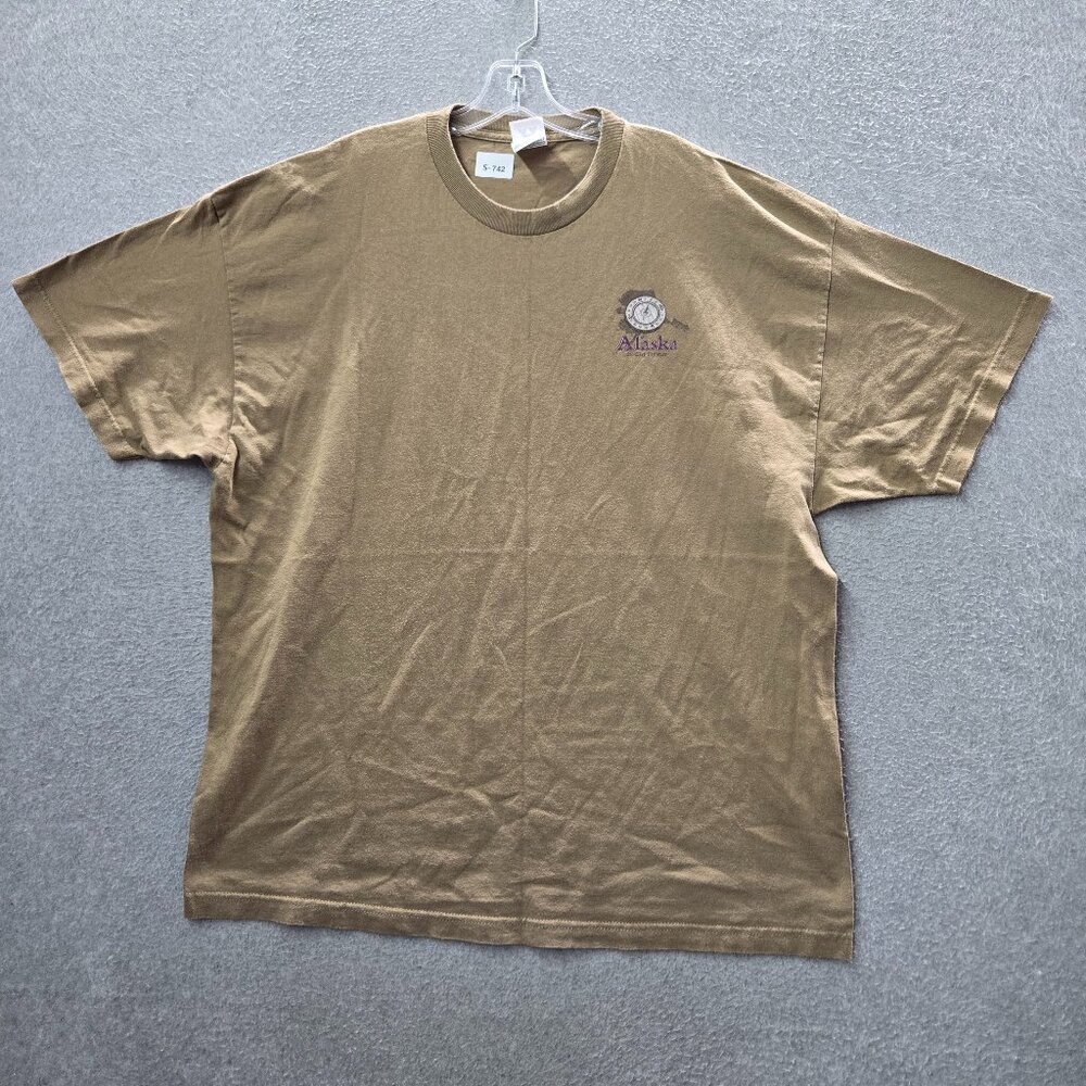 VINTAGE Alaska Men Shirt 2XL Brown Map Compass The Last Frontier Y2K Tee
